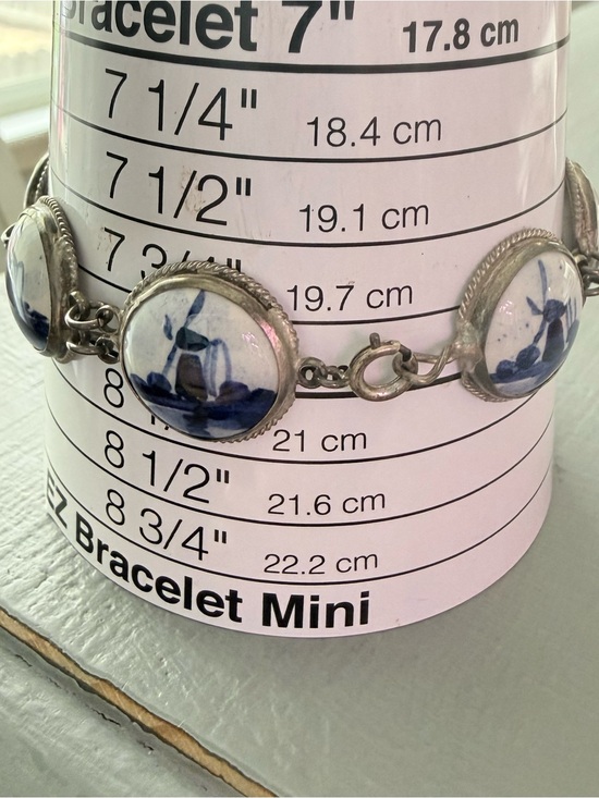 925 Sterling Silver & Ceramic Dutch Windmills Bracelet